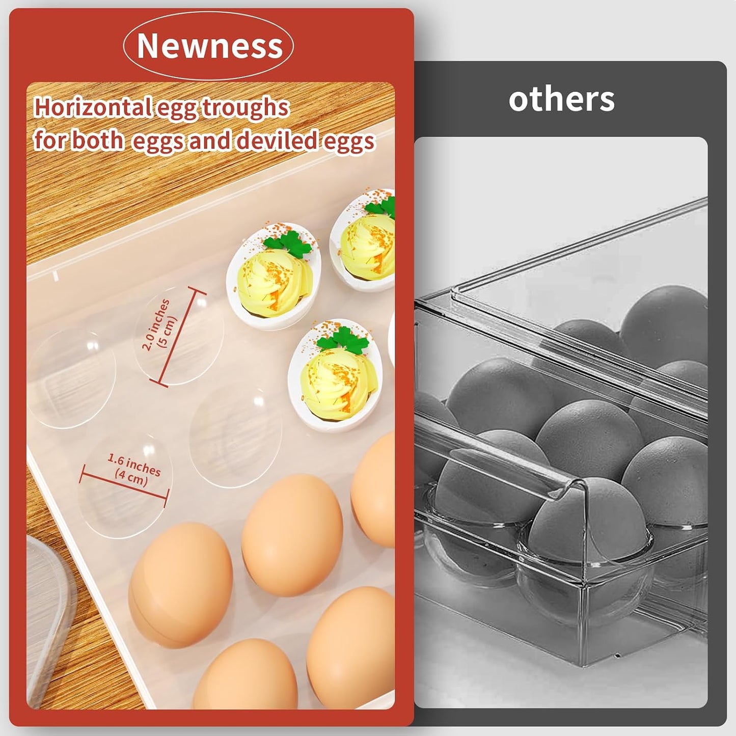 Newness Deviled Egg Containers with Lid, (Set of 4), Plastic Deviled Egg Carrier with Handle for Eggs, Clear Storage Devil Egg Platter, Fridge Portable Egg Tray, Perfect for Picnic and Party
