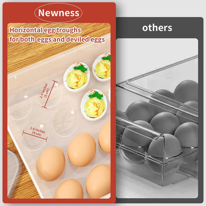 Newness Deviled Egg Containers with Lid, (Set of 4), Plastic Deviled Egg Carrier with Handle for Eggs, Clear Storage Devil Egg Platter, Fridge Portable Egg Tray, Perfect for Picnic and Party