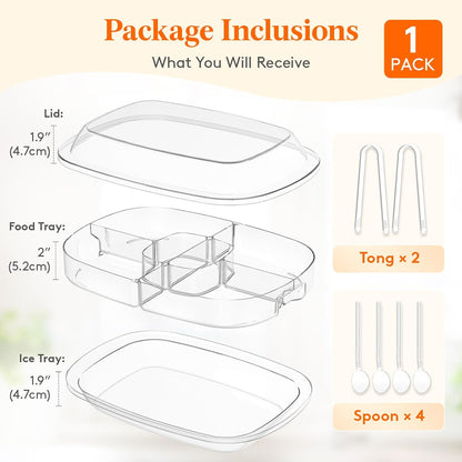 Lifewit Chilled Serving Tray for Parties, 15" Divided Shrimp Cocktail Serving Dish with Lid, Plastic Taco Platter, Ice Serving Bowl for Veggie, Fruit, Salad, Mimosa Bar Supplies in Party/Buffet