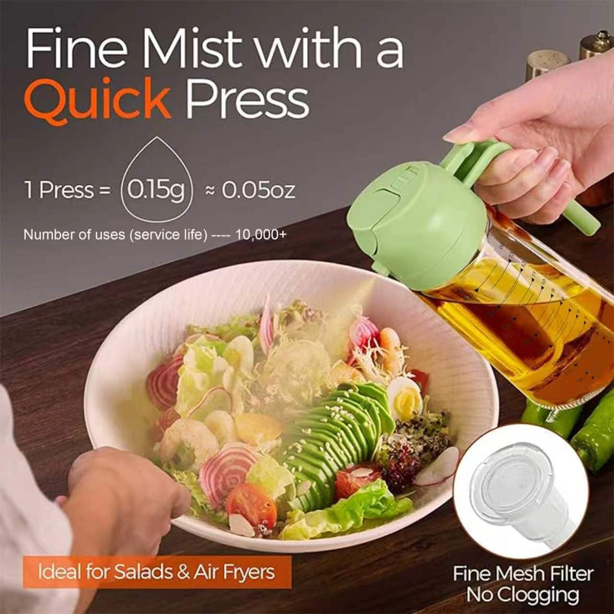 AT-VALY 2-in-1 Oil Sprayer for Cooking, 16oz Glass Oil Dispenser, Black