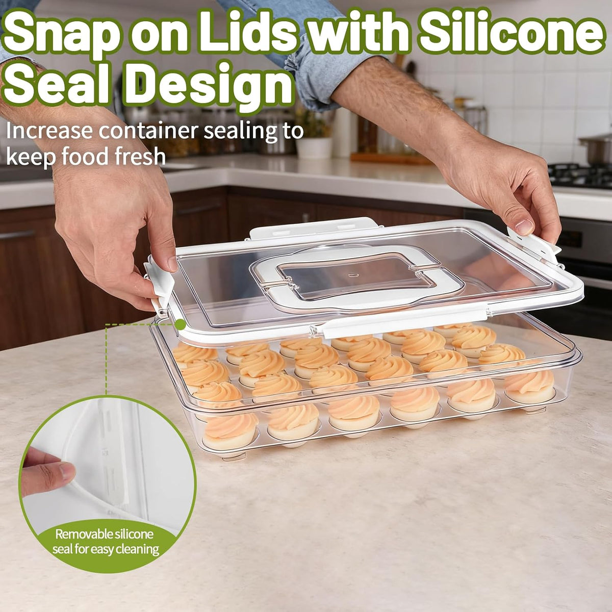 RoskDeewat 2 Pack Deviled Egg Containers with Lid and Thick Handle -White
