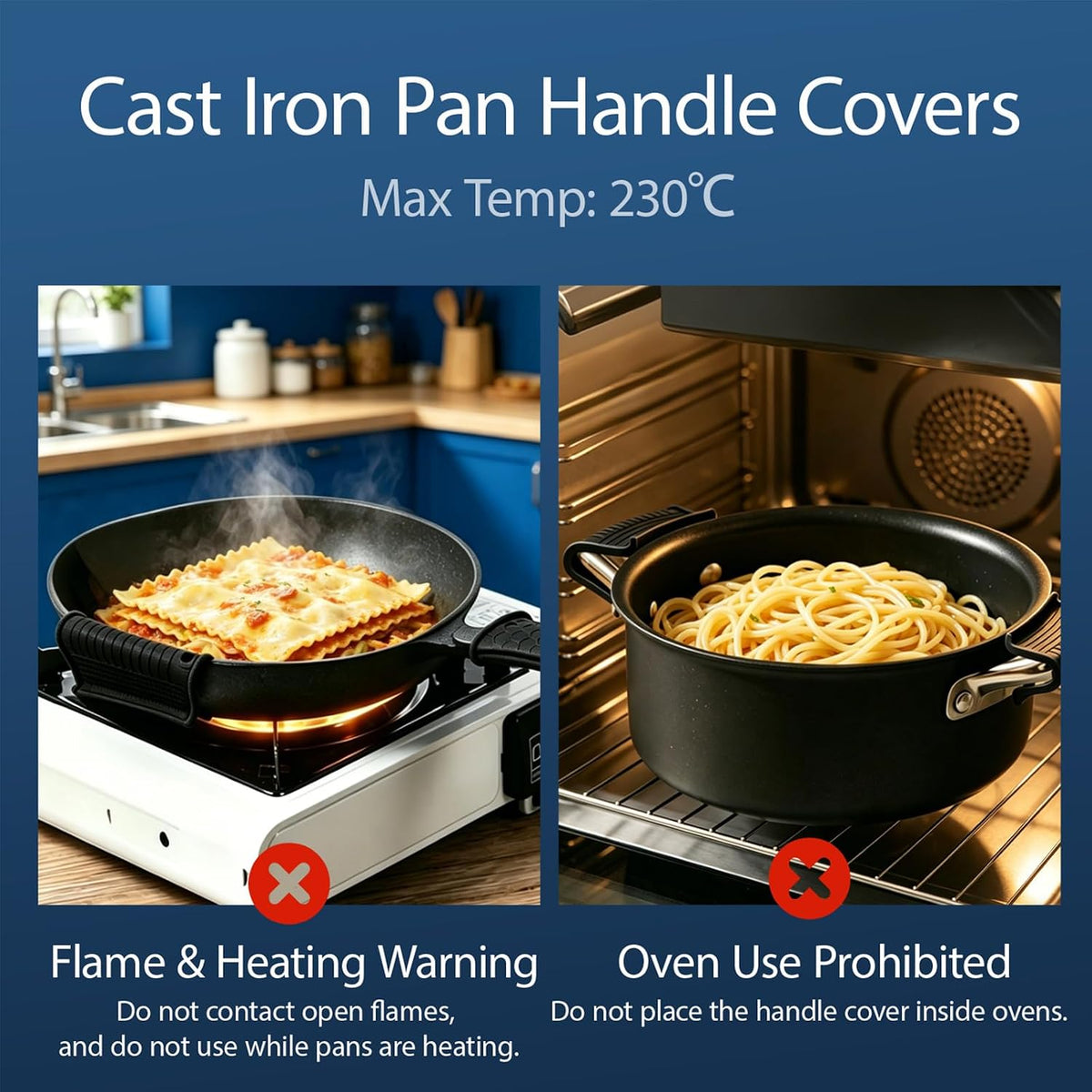 4 Pack Cast Iron Handle Cover, Heat Resistant Silicone Pot Handle Covers Sleeve, Non-Slip Pot Holders for Cast Iron Skillets, Metal Pans & Cookware (Black)