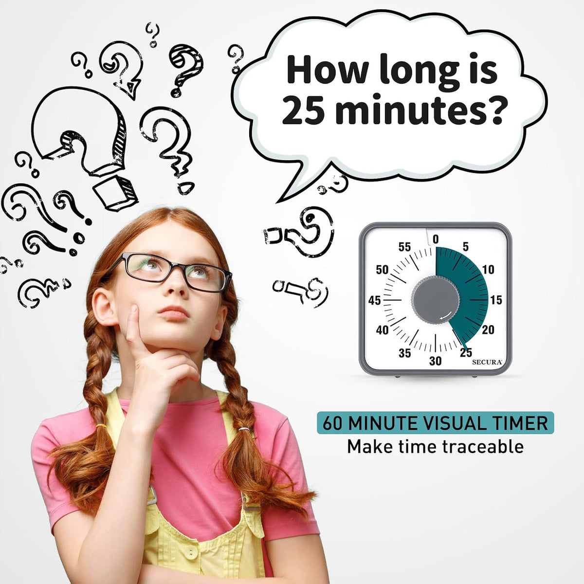 Secura 60-Minute Visual Countdown Timer, 7.5-Inch Oversize Classroom Visual Timer for Kids and Adults, Durable Mechanical Kitchen Timer Clock with Magnetic Backing (Blue)