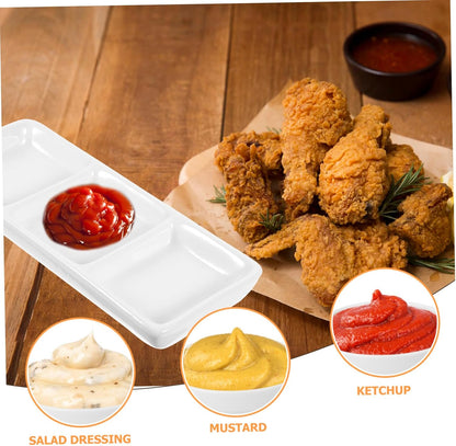 Small Relish Dish Serving Tray White Ceramic Rectangular Tray for Sauce Salsa Dressing