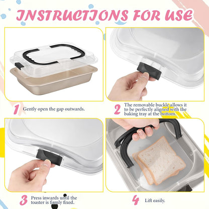 2 Pcs Cake Baking Pan with Lid and Handle, 9 x 13 Inch Non-Stick Rectangle Cake Pan Carrier Carbon Steel Baking Tray for Brownie Roasting Cooking