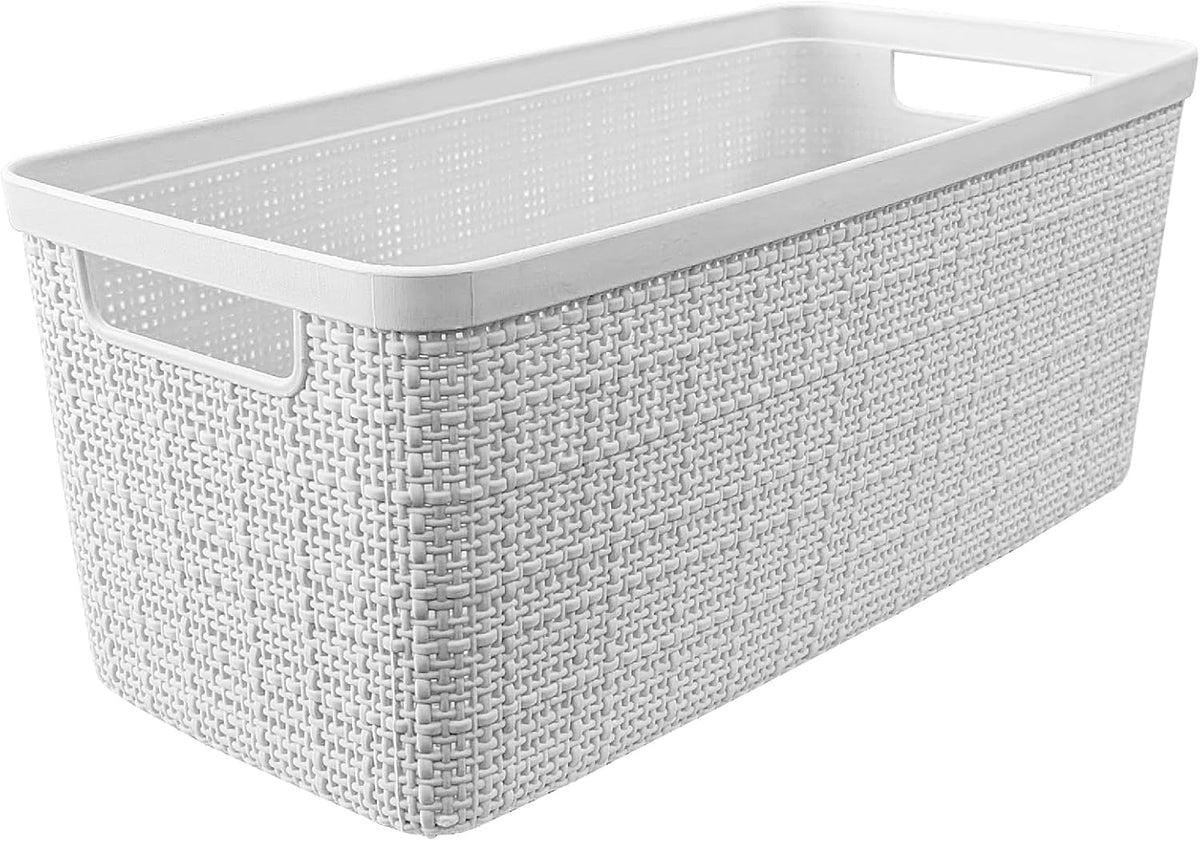 Curver Set of 4 Large 18L Easy Access Jute Decorative Plastic Organization and Storage Baskets - Perfect Bins for Home Office, Closet Shelves, Kitchen Pantry and All Bedroom Essentials, Black