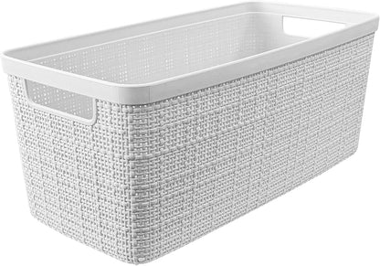 Curver Set of 4 Large 18L Easy Access Jute Decorative Plastic Organization and Storage Baskets - Perfect Bins for Home Office, Closet Shelves, Kitchen Pantry and All Bedroom Essentials, Black