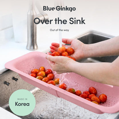 Blue Ginkgo Over Sink Colander, Extendable Kitchen Strainer, Black