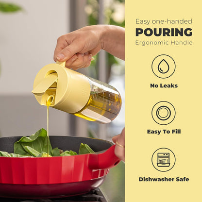 Zuutii Olive Oil Dispenser Bottle 18.6oz – Auto Flip Glass Vinegar Bottle with No-Drip Spout for Kitchen Cooking, Oil and Sauce Dispenser, Light Cream