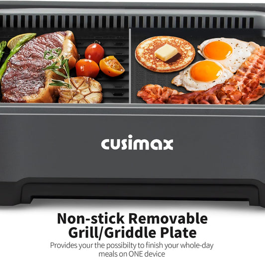 Smokeless Indoor Grill, CUSIMAX Electric Grill with Non-stick Removable Grill/Griddle Plate, 1500W Korean BBQ Grill with LED Smart Display & Tempered Glass Lid, Easy to Clean, Black