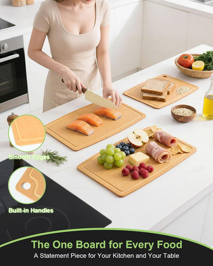 3PCS Wood Fiber Cutting Board - Dishwasher Safe Cutting Boards for Kitchen Set of 3 Composite Wood Chopping Boards with Juice Groove, Non-Slip Feet & Lightweight Eco-Friendly for Indoor/Outdoor Used