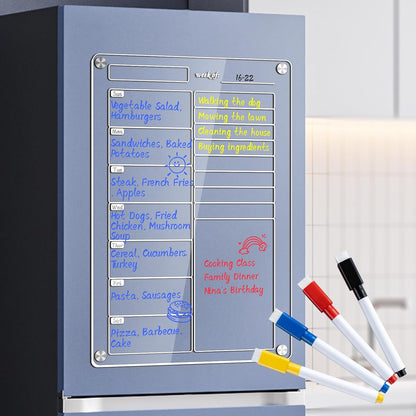 Acrylic Magnetic Meal Planner 8"x12", Magnetic Refrigerator Dry Erase Board Weekly Meal Planner for Fridge, to-Do Shopping List Chore Chart (Weekly)