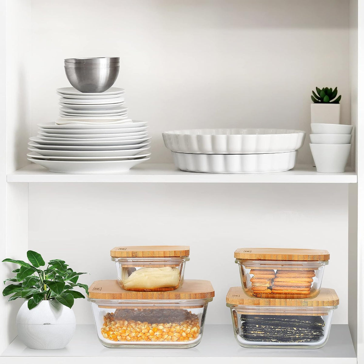 Glass Food Storage Containers with Bamboo Lids (4-Pack, 36oz) Airtight, Leakproof, BPA-Free Borosilicate Glass Meal Prep Containers – Eco-Friendly, Oven/Microwave/Freezer Safe-Plastic-Free & Reusable