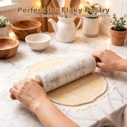 White Heavy Marble Dough Rolling Pin for Baking, 10 inch Barrel