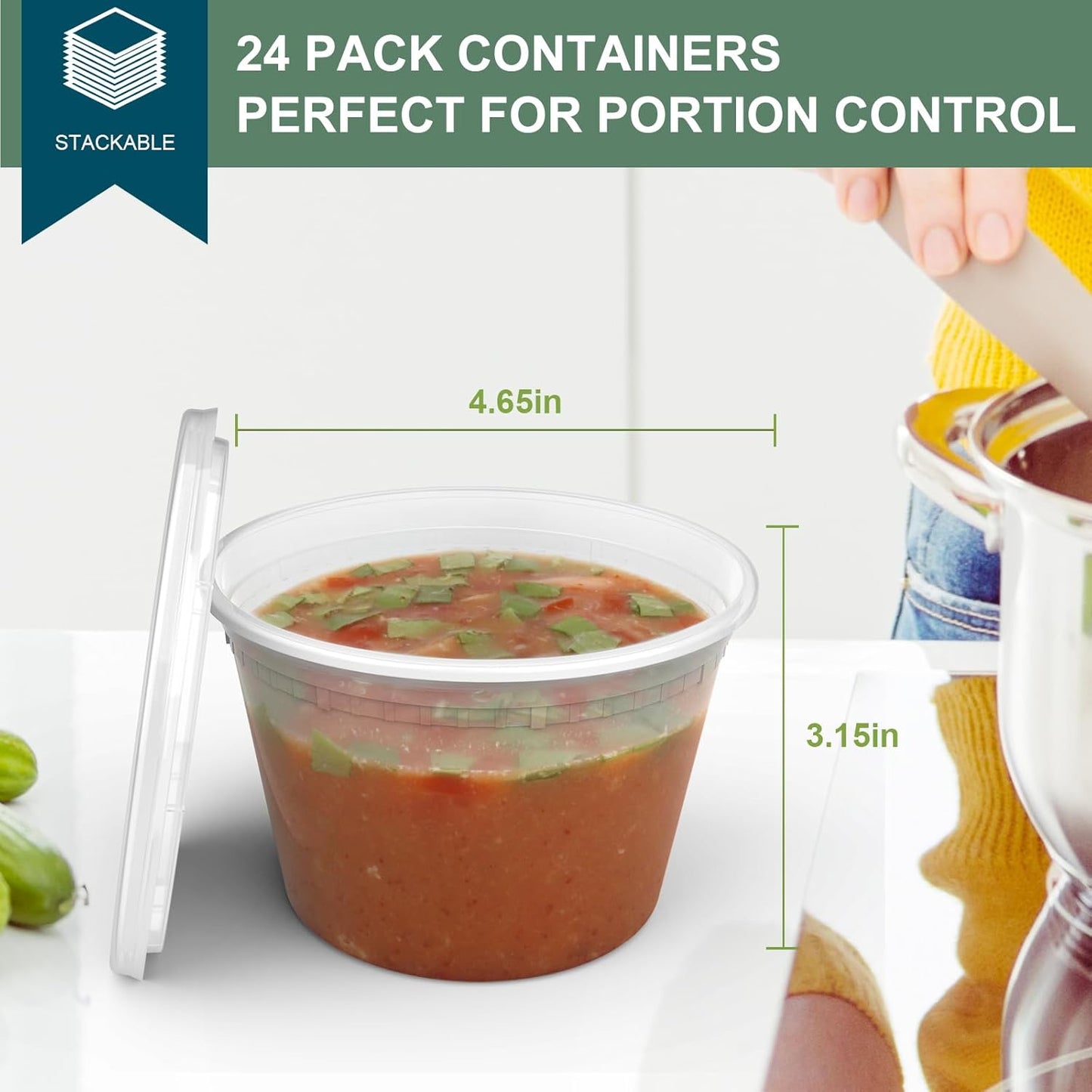 Deli Containers with Lids 48 Sets [8,16, 32 oz 16 Each ] - Food Storage Containers with Lids Freezer Safe, Soup Containers for Restaurant, BPA Free | Portion Control | Leakproof | Microwave