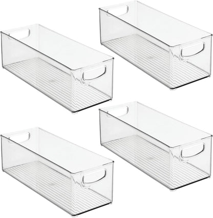 mDesign Deep Plastic Kitchen Storage Organizer Container Bin for Pantry, Cabinet, Cupboard, Shelves, Fridge, or Freezer - Holds Dry Goods, Sauces, Condiments, Drinks, Ligne Collection, 4 Pack, Clear