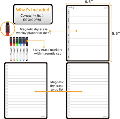 JJPRO Magnetic Monthly Calendar Whiteboard Set for Refrigerator-Monthly Planning Board, Weekly Menu Planner and to Do List for Fridge with 6 Markers-14.5" x11