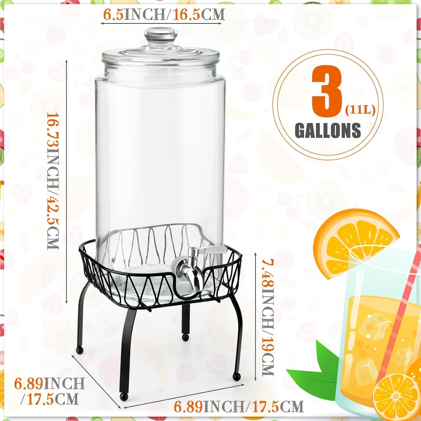 Honeydak 2 Pack 3 Gallon Glass Drink Dispenser for Parties Glass Beverage Dispenser with Stand and Spigot Leakproof Iced Water Storage Lemonade Juice Jar Mason with Lids for Wedding Parties Kitchen