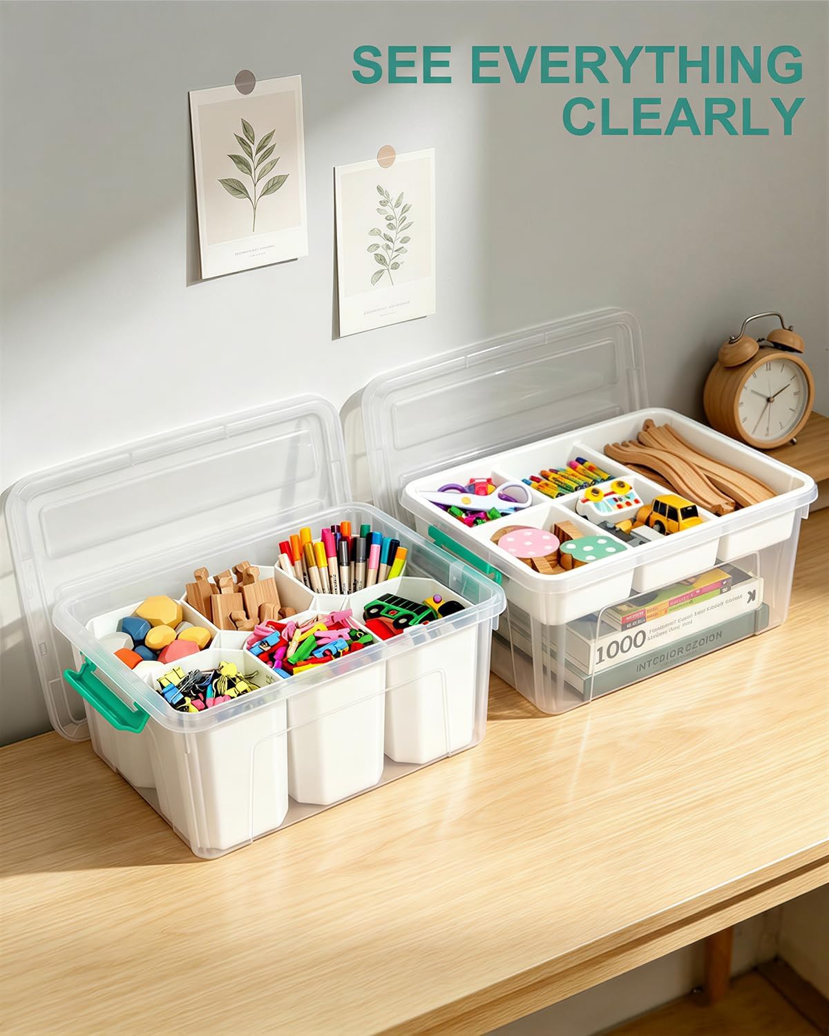 EOENVIVS Plastic Storage Bins with Lids 6 Pack, 7 Quart Storage Containers With Black Buckle Latch, Stackable Storage Organizers for Home Pantry Office Classroom Organization, Clear