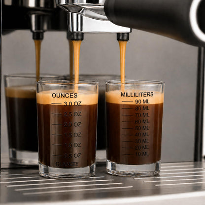 GLASKEY Shot Glasses Measuring Cup Set - 2 Pack Espresso Shot Glasses with Precise Measurement Marks,Heavy Duty Glass,Dishwasher Safe,Perfect for Coffee,Cocktails and Kitchen Use (Black & Red)