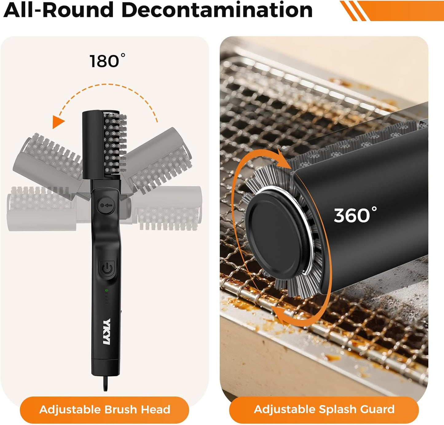 YKYI Electric Grill Brush - Cordless Rechargeable BBQ Cleaner with 180° Adjustable Head, 2600mah High-Torque Power Rotary BBQ Scrubber for Outdoor Stainless Steel Cast Iron Grates (Black)