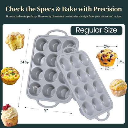 Silicone Muffin Pan with Metal Frame, 12-Cup Non-Stick Baking Pan for Cupcakes & Muffins, Dishwasher Safe & BPA Free, Durable for Meal Prep & Oven Use