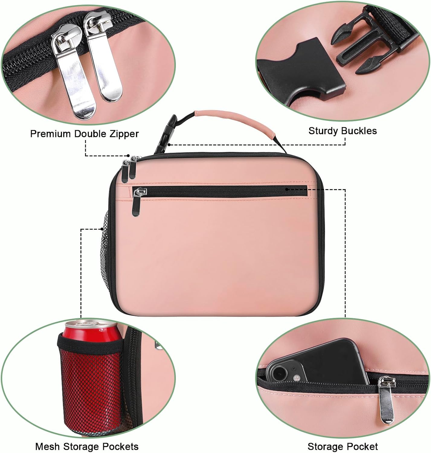 Kids Lunch Box for Boys Girls Lunch Bag Insulated Durable Lunchbox Children Lunch Tote Bag for School Black