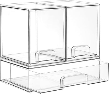 Vtopmart Stackable Storage Drawers Set of 5, Clear Plastic Organizer Bins for Baby Bottle, Beauty Supplies Storage, Ideal for Kichen Countertop, Vanity, Bathroom, Cabinet, Pantry Organization
