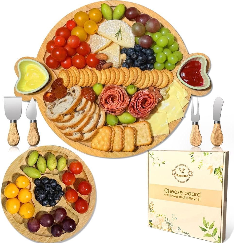 Charcuterie Boards Gift Set: Bamboo Charcuterie Cheese Board - Unique for Mom - House Warming Gifts New Home, Bridal Shower Wedding Gifts for Couple