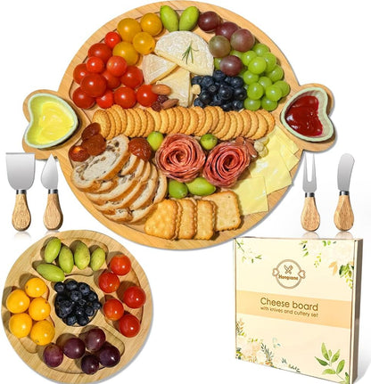 Charcuterie Boards Gift Set: Bamboo Charcuterie Cheese Board - Unique for Mom - House Warming Gifts New Home, Bridal Shower Wedding Gifts for Couple