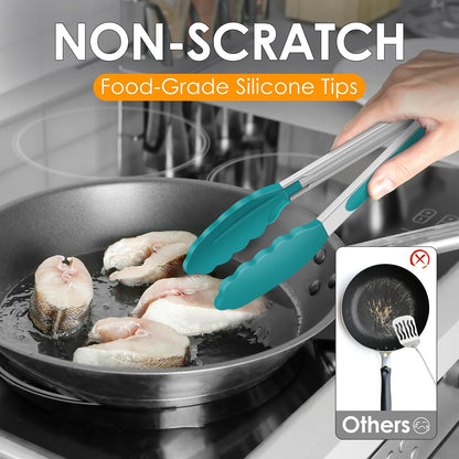 HOTEC Premium Stainless Steel Locking Kitchen Tongs with Silicon Tips, Set of 2-9" and 12"