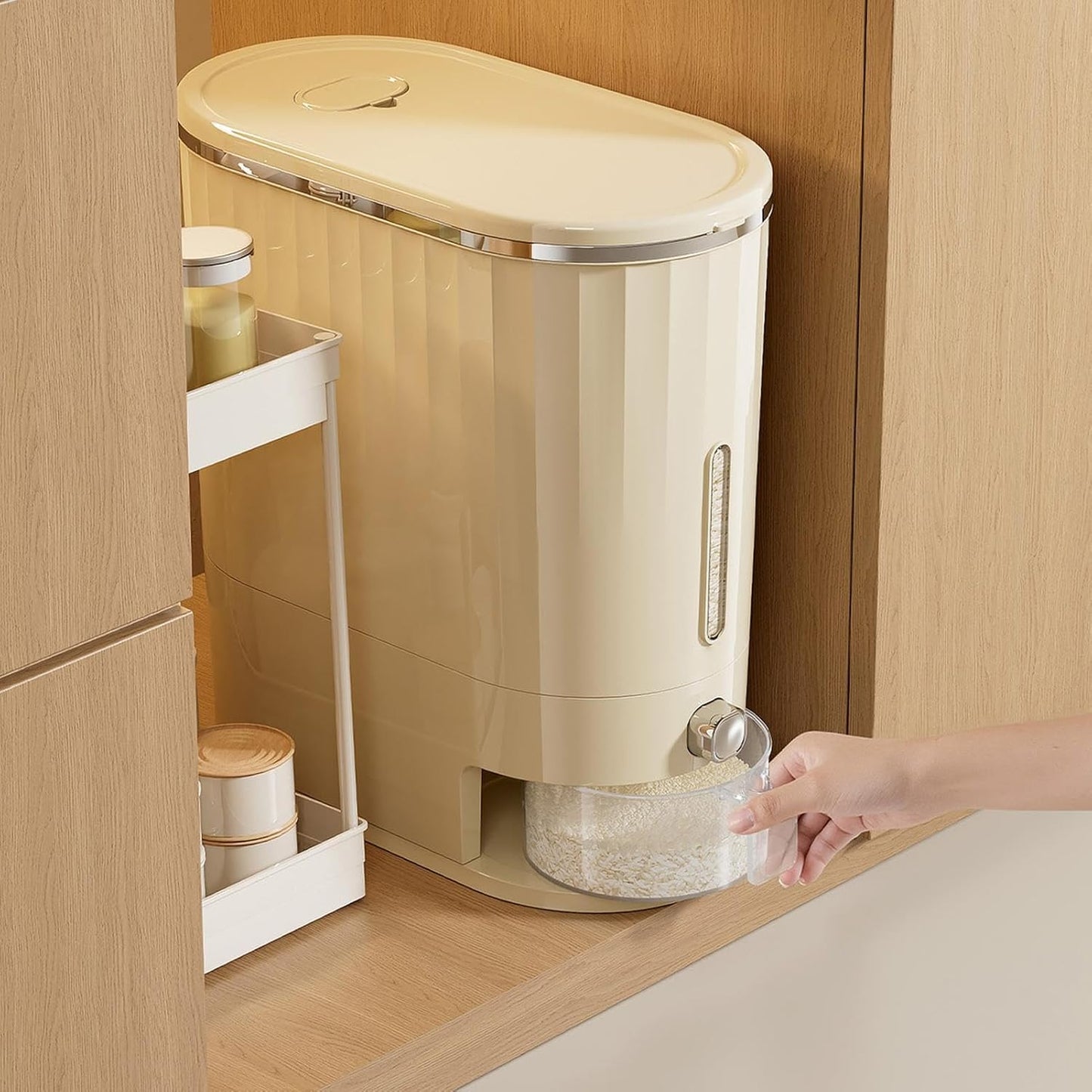 Rice Dispenser 5kg Airtight Clear Window Organizer | Food Storage Containers Rice Bucket for Home Kitchen Pantry Apartment Farmhouse Restaurant RV Sugar Flour Cereal Grain