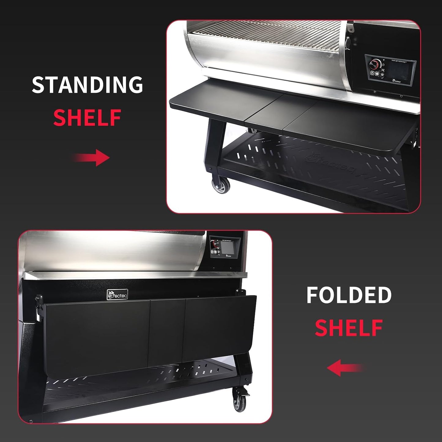 Upgraded Grill Table for Weber Kettle 22"/18"/26", Master Touch 22", Smokey Mountain, Recteq Pellet Grill RT-B380, Prep Station with Cutting Board, Basin, 4 Hooks, Shelf for Weber Kettle Accessories