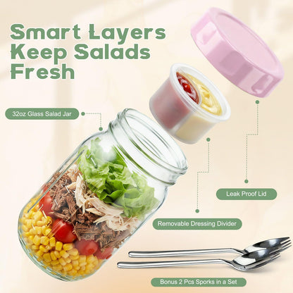Overnight Oats Containers with Lids and Spoons - 4 Pack 16 oz Glass Mason Jars with Separate Compartments Airtight Overnight Oat Jars Leakproof Yogurt Parfait Cup for Oatmeal Chia Pudding Cereal Salad