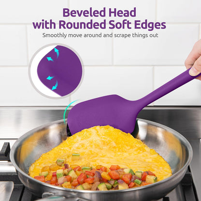 600ºF Heat Resistant Kitchen Utensil: U-Taste 13.6" Extra Long Silicone Cooking Tools Set, Food-Grade Non-Stick Solid and Slotted Turner Spatula, Mixing Spoon, and Soup Ladle (5 Pieces, Aqua Sky)