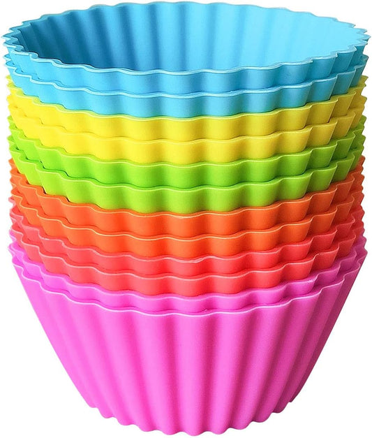 Silicone Cupcake Baking Cups, Multi Color Reusable Muffin Cup Liners, Rainbow Cupcake Wrappers, 6 Vibrant Colors (12pack(3.5x3.5x3.9 inch))