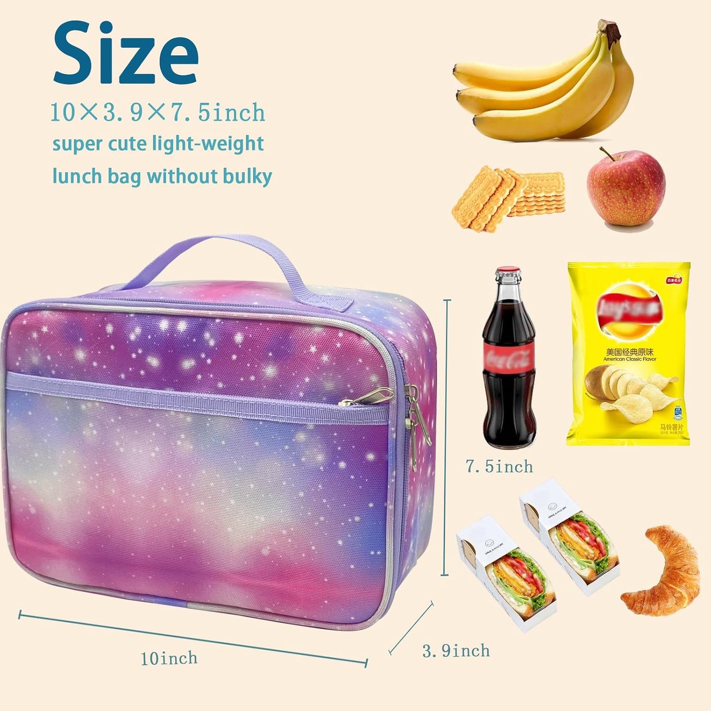 Kulle Space Lunch Box for Kids, Insulated Lunch Bag for Boys, Large Capacity Thermal Tote for School, Office, Daycare - Rocket Design, Washable & Leakproof