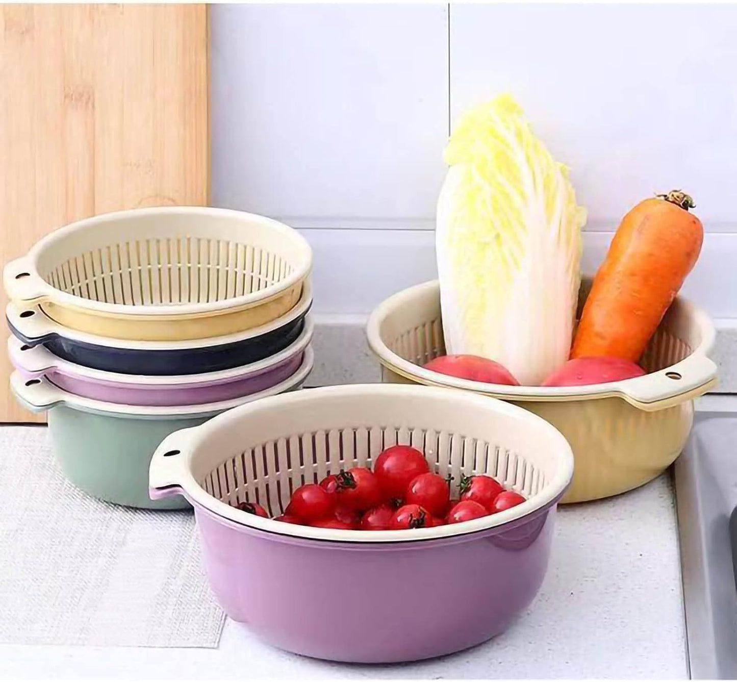 2 in 1 Colander Bowl Set, Detachable Strainer and Serving Bowl Kitchen Fruit Vegetable Washing Drainer for Home Meal Prep and Salad Making (Extra Large 20x9x24cm)