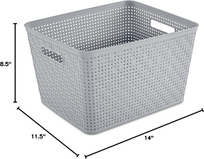 Sterilite 6-Pack Tall Basket, Woven Plastic Storage Baskets for Organization, Cement - Organizing Bin Containers with Handles for Bedroom, Bathroom, Dorm, and Closet