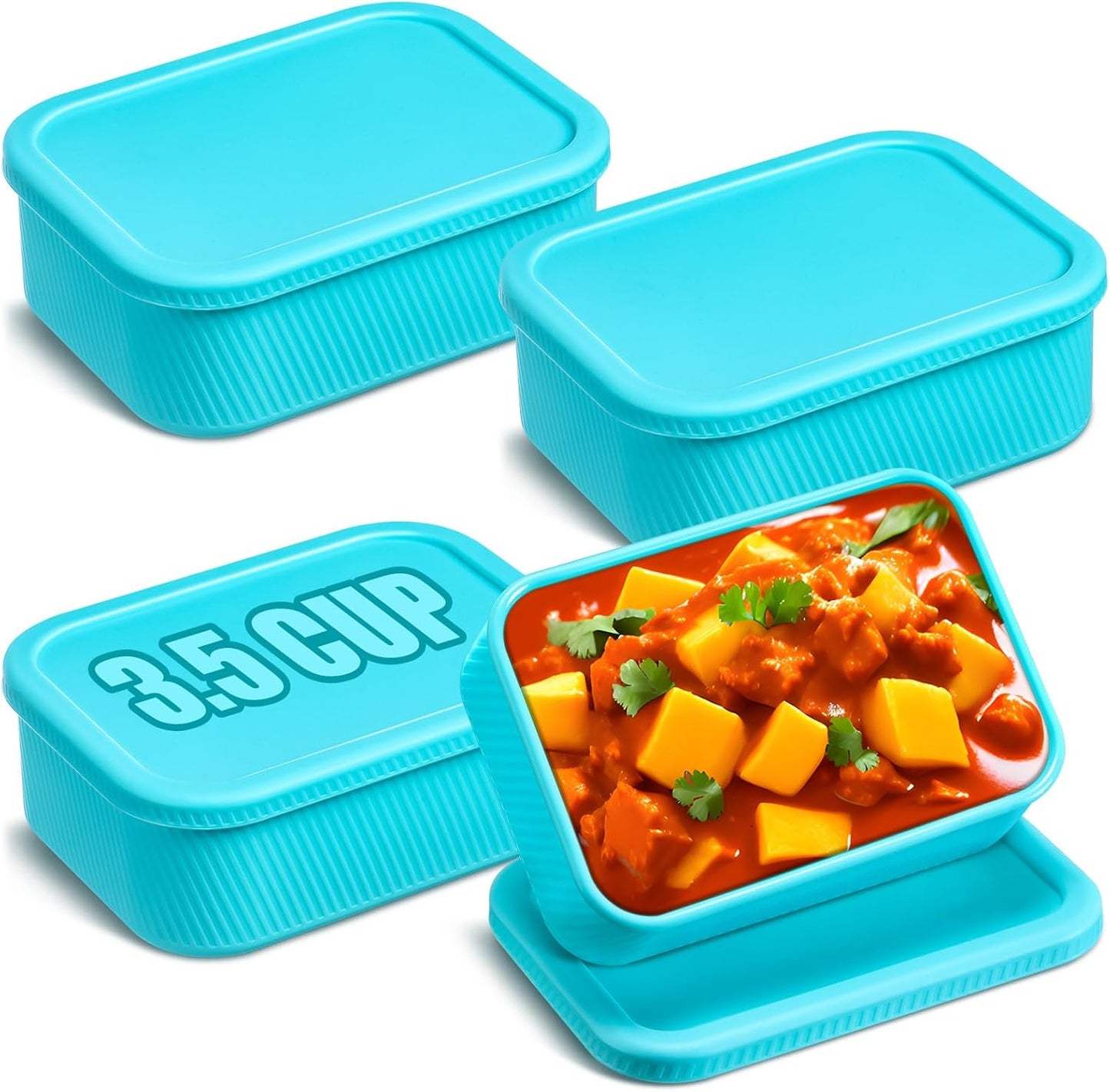 Nuogo 4 Pcs 6 Cup Silicone Freezer Trays with Lid Soup Containers Reusable Freezer Silicone Molds Rectangle Containers Ice Trays for Soups Sauces Stews Curries, Yellow