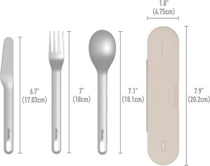 Bentgo Stainless Travel Utensil Set - Reusable 3-Piece Silverware Set with Carrying Case, High-Grade Premium Steel, BPA-Free Case, Eco-Friendly - Ideal for Travel, Camping, and Office Use (Gray)