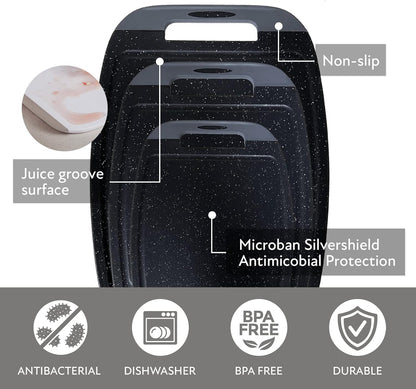 Neoflam Microban Protection Cutting Board 3 Piece Set, Stain & Odor/BPA Free, Reversable Board, Upgraded Larger Juice Groove, Non-Slip EZ Grip Handle, Dishwasher Safe, Pastel