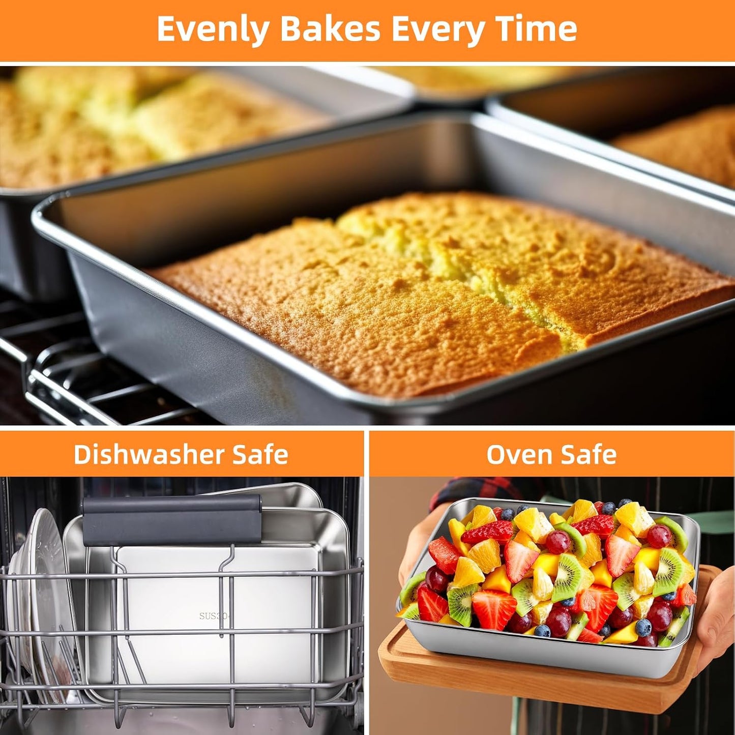 4 PCS Stainless Steel Food Storage Containers with lids,2.16 Inch Deep, 8x10 Inch Stainless Steel Oven plate, Metal Roasting Pan for Meal Prep、Meat, Rustproof & Heavy, Freezer & Dishwasher Safe