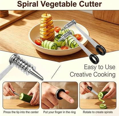 2 Pack Piranha Spiral Cutter, Stainless Steel Potatoes Spiral Cutter