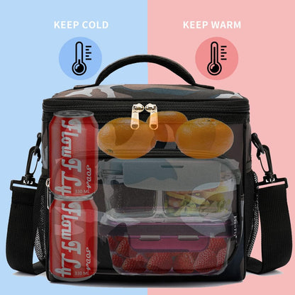 FlowFly Insulated Reusable Lunch Bag Adult Large Lunch Box for Women and Men with Adjustable Shoulder Strap,Front Zipper Pocket and Dual Large Mesh Side Pockets,Cherry - Colors B