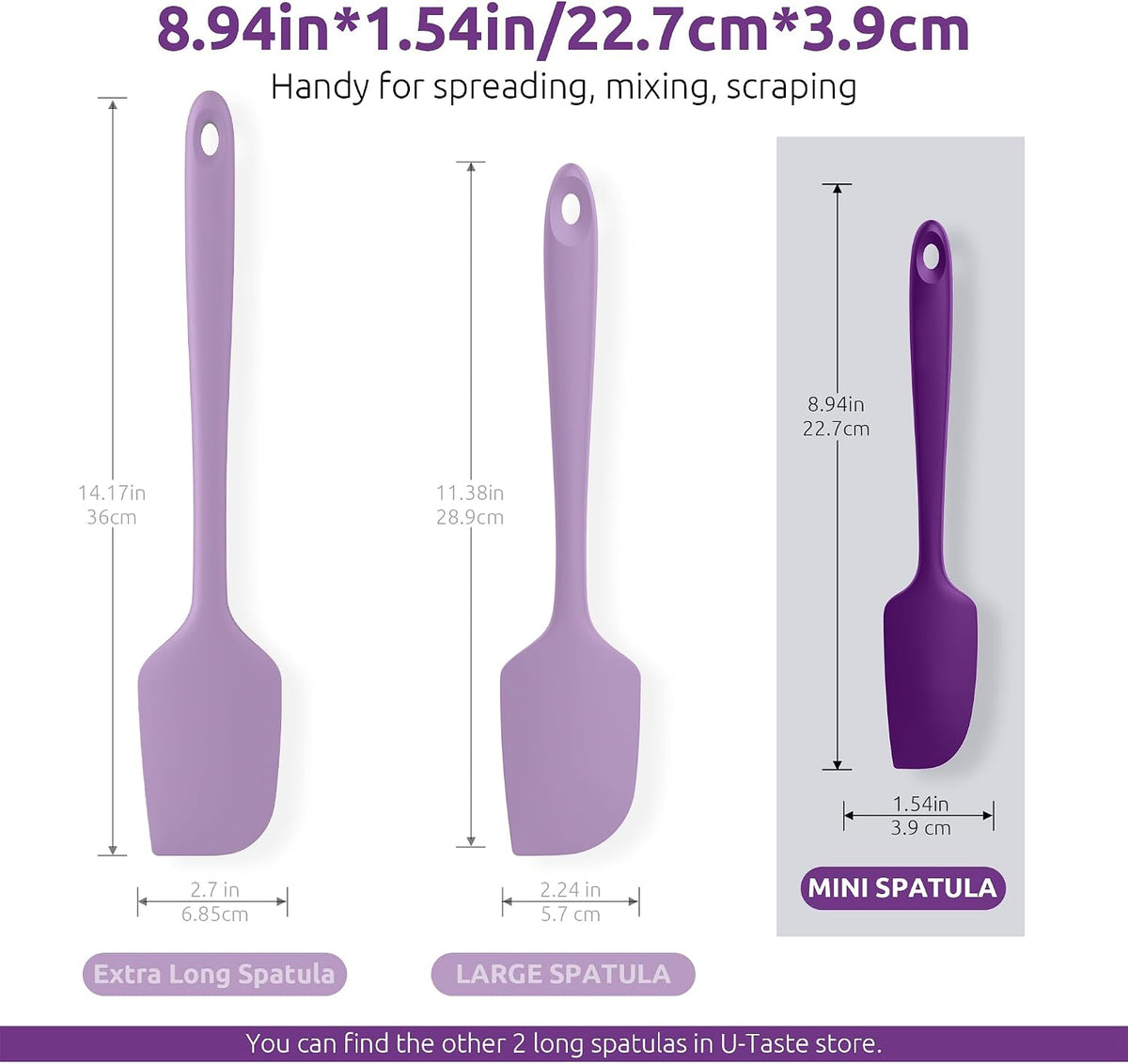 U-Taste Small Mini Silicone Spatula, 9in Rubber Jar Bowl Scraper, Black
