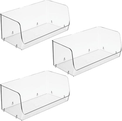 iDesign Stackable Open-Front Storage Bins for Kitchen and Pantry Organization - Set of 6 - Clear
