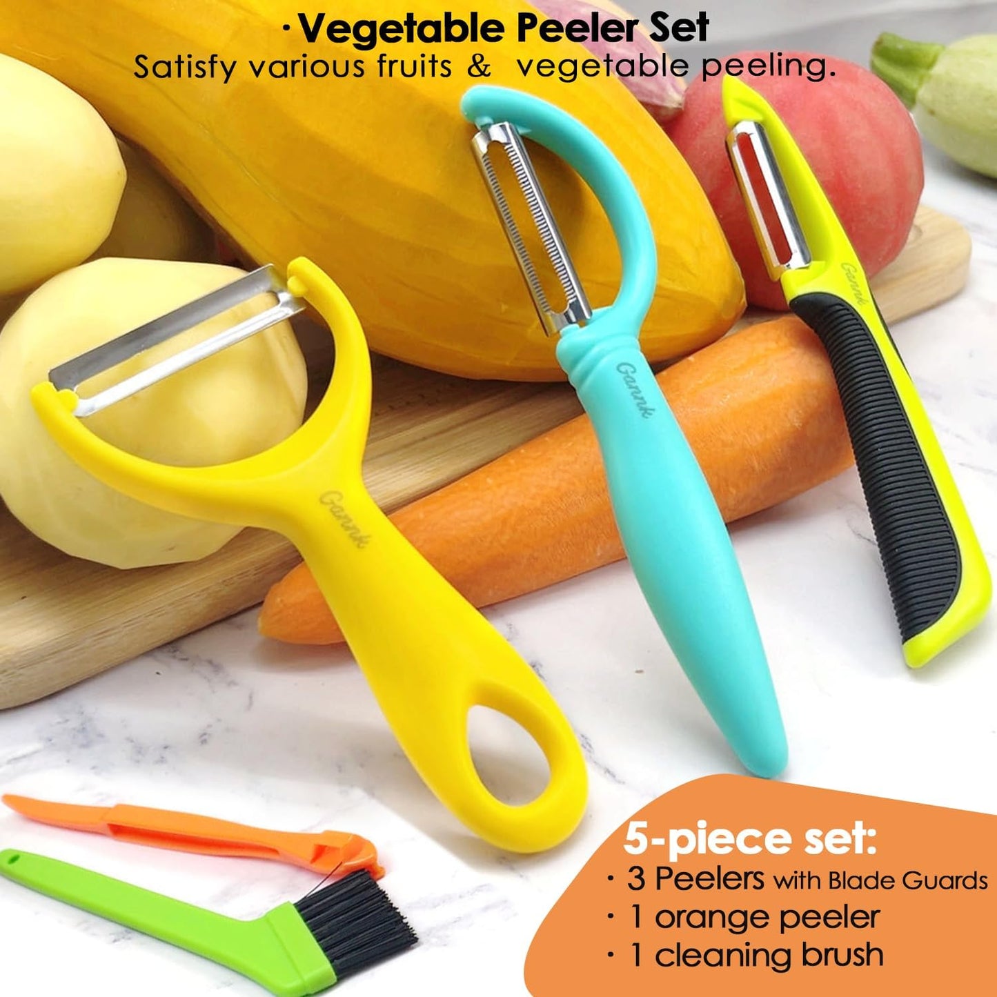GANNK Vegetable Potato Peelers for Kitchen, Y Peeler for Apple Fruit Carrot Zucchini Cucumber Potatoes, Good Grip Veggie Peeler Makes Peeling Very Easy