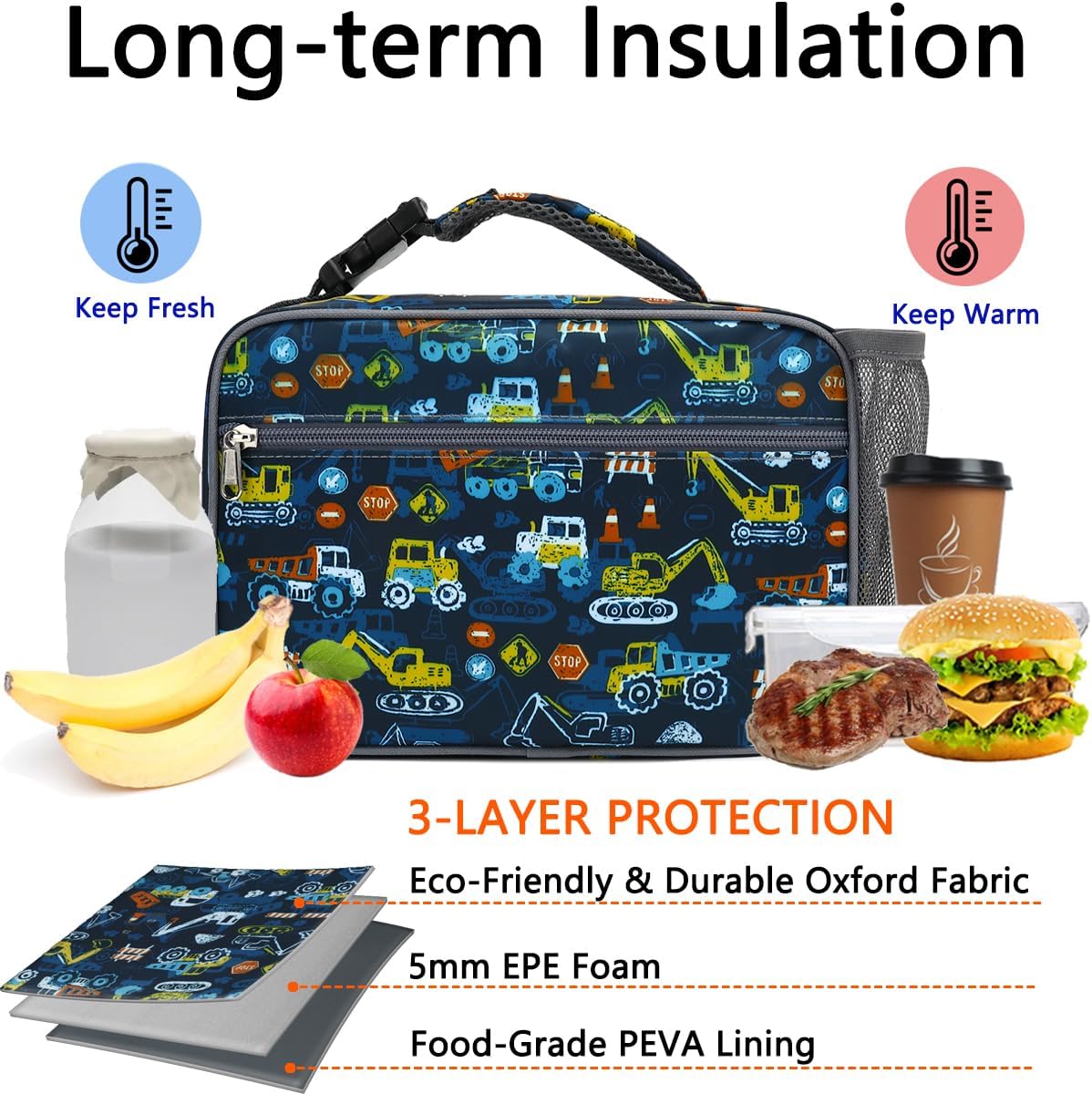 GYEUKHAM Insulated Lunch Box for School, Thermal Reusable Durable Freezable Lunch Bags for Kids Boys Girls Men Women - Small Soft Cooler Portable Lunch Tote Kit for Work Picnic Travel,Black