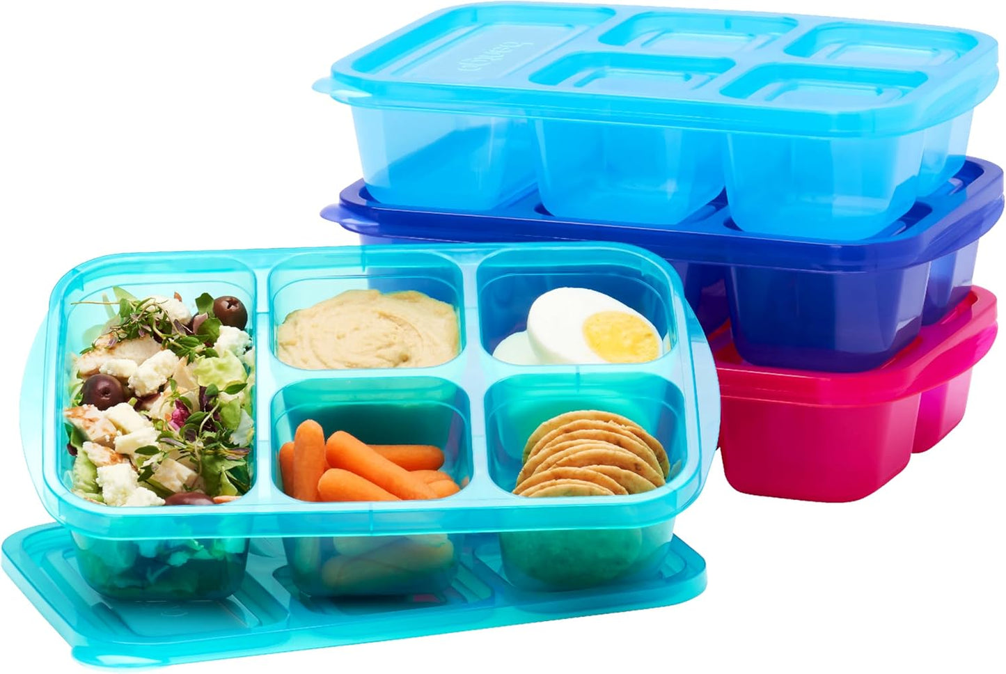 Bentgo Easyboxes - Reusable 5-Compartment Food Containers, Stackable 8-Piece Set, 4 Trays & 4 Lids, BPA-Free Food Storage for Meal Prep, School, & Work; Lunch Boxes with Patented Design (Classic)